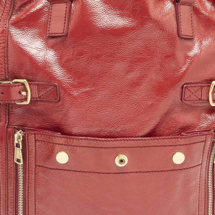 Pre Owned Yves Saint Laurent Red Patent Leather Large Downtown Tote 