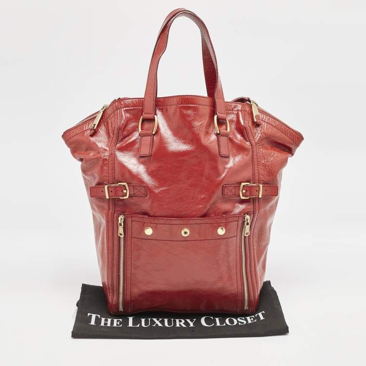 Pre Owned Yves Saint Laurent Red Patent Leather Large Downtown Tote 