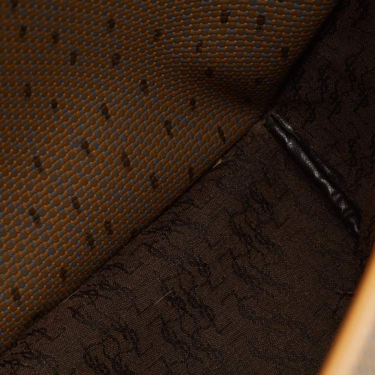 Pre Owned Yves Saint Laurent Brown Printed Woven Fabric and Leather Flap Bucket Bag