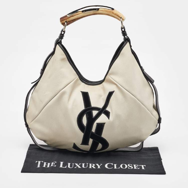 Pre Owned Yves Saint Laurent Cream/Black Canvas and Leather Vincennes Mombasa Hobo
