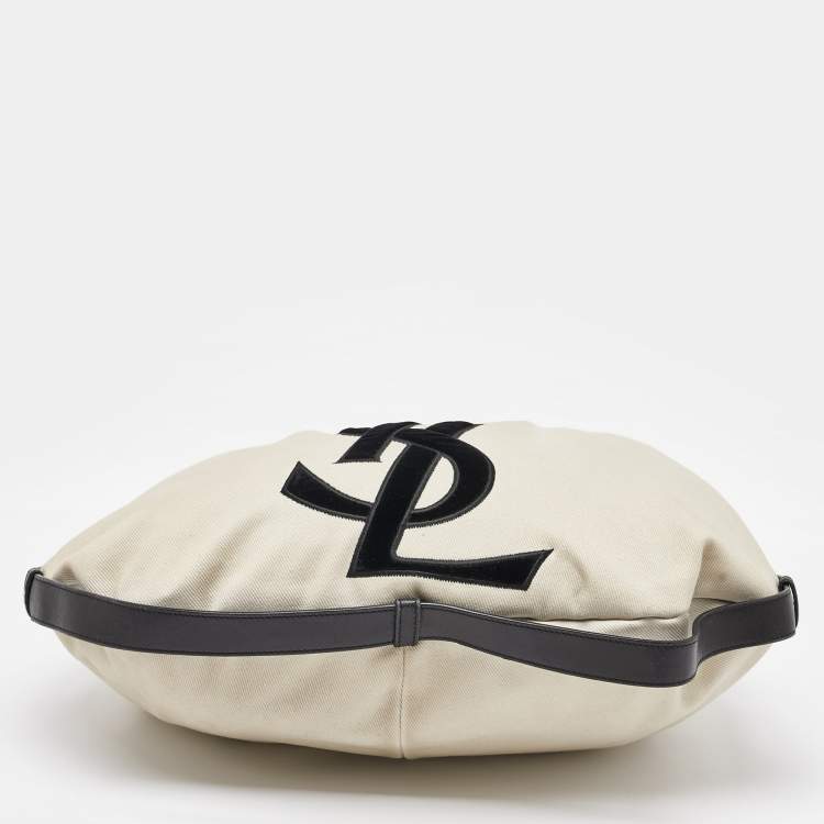 Pre Owned Yves Saint Laurent Cream/Black Canvas and Leather Vincennes Mombasa Hobo