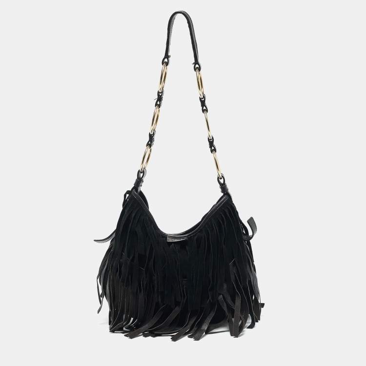 Pre Owned Yves Saint Laurent Black Suede and Leather La Boheme Hobo