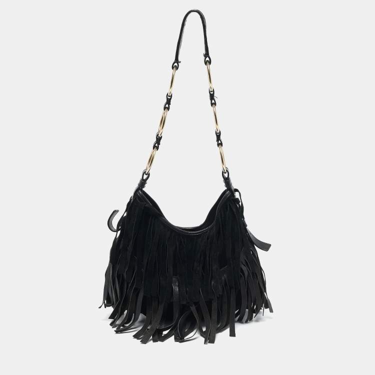 Pre Owned Yves Saint Laurent Black Suede and Leather La Boheme Hobo
