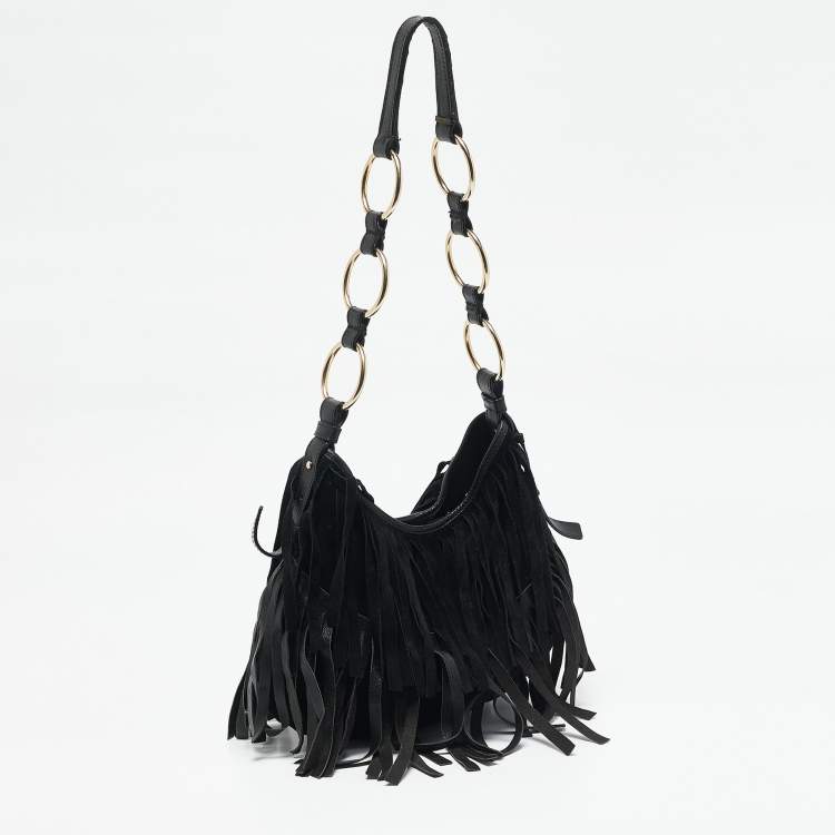 Pre Owned Yves Saint Laurent Black Suede and Leather La Boheme Hobo