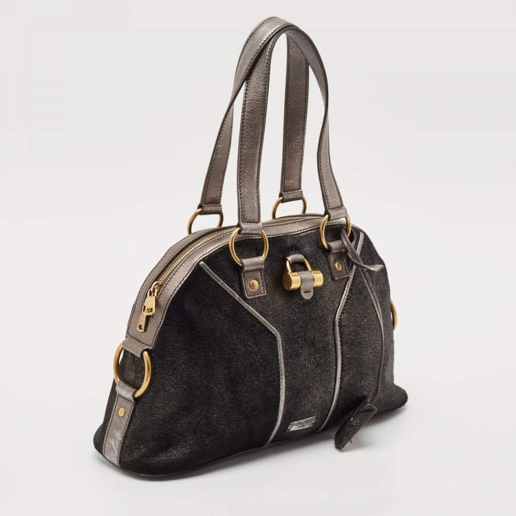 Pre Owned Yves Saint Laurent Grey Calfhair and Leather Muse Bag