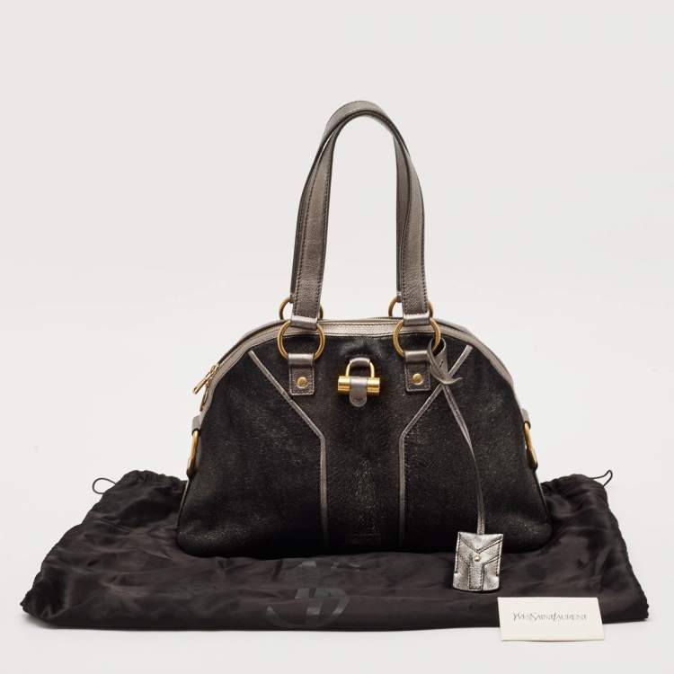 Pre Owned Yves Saint Laurent Grey Calfhair and Leather Muse Bag