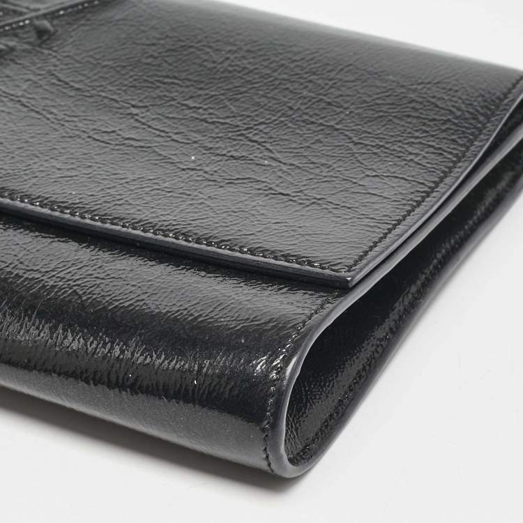 Pre Owned Yves Saint Laurent Black Patent Leather Belle De Jour Flap Clutch