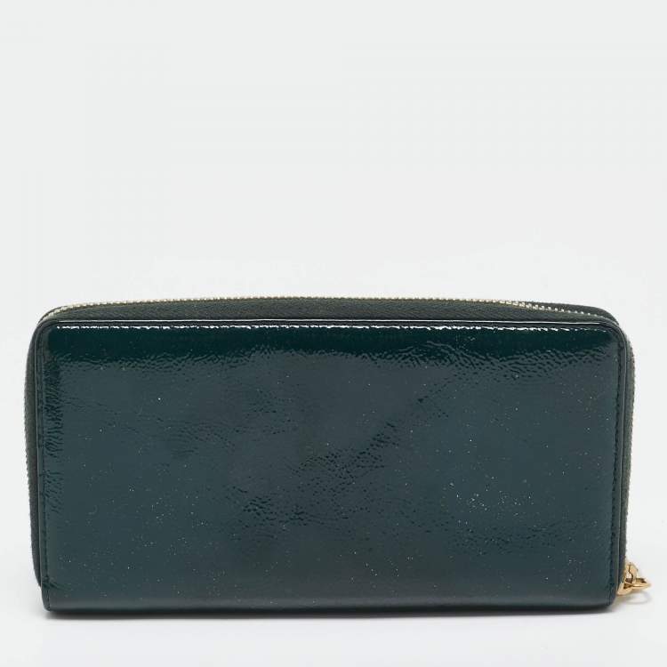 Pre Owned Yves Saint Laurent Green Patent Leather Belle De Jour Zip Continental Wallet