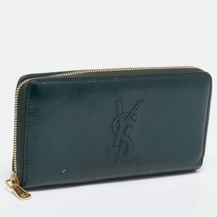 Pre Owned Yves Saint Laurent Green Patent Leather Belle De Jour Zip Continental Wallet