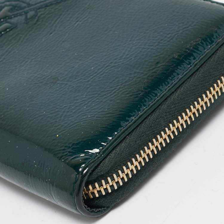 Pre Owned Yves Saint Laurent Green Patent Leather Belle De Jour Zip Continental Wallet