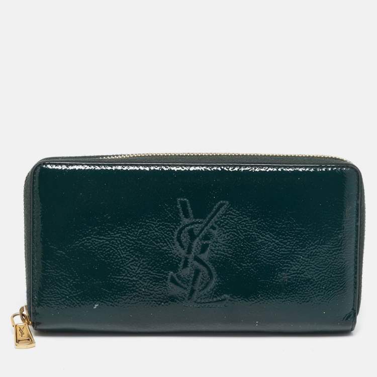 Pre Owned Yves Saint Laurent Green Patent Leather Belle De Jour Zip Continental Wallet