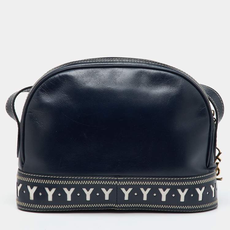 Pre Owned Yves Saint Laurent Navy Blue Leather Vintage Dome Zip Satchel