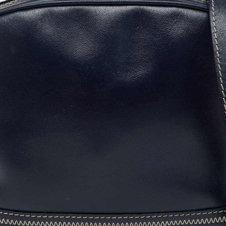 Pre Owned Yves Saint Laurent Navy Blue Leather Vintage Dome Zip Satchel