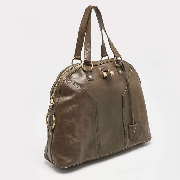 Pre Owned Yves Saint Laurent Olive Green Leather Oversized Muse Bag