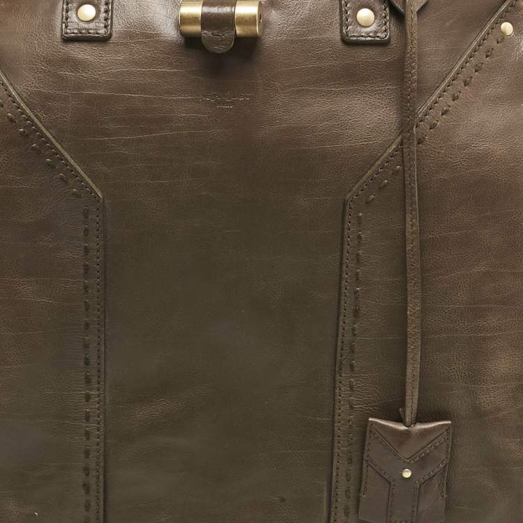 Pre Owned Yves Saint Laurent Olive Green Leather Oversized Muse Bag