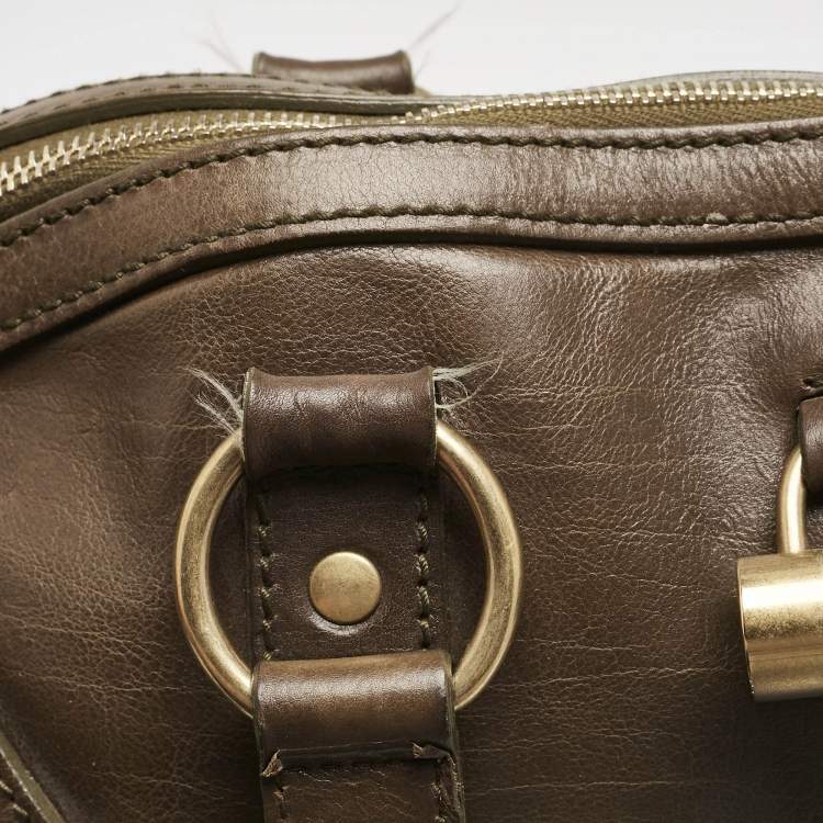 Pre Owned Yves Saint Laurent Olive Green Leather Oversized Muse Bag
