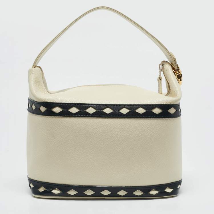 Pre Owned Yves Saint Laurent Off White/Blue Leather Bucket bag