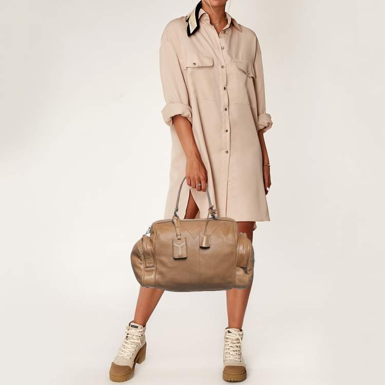 Pre Owned Yves Saint Laurent Beige Leather Vanity Bowler Bag