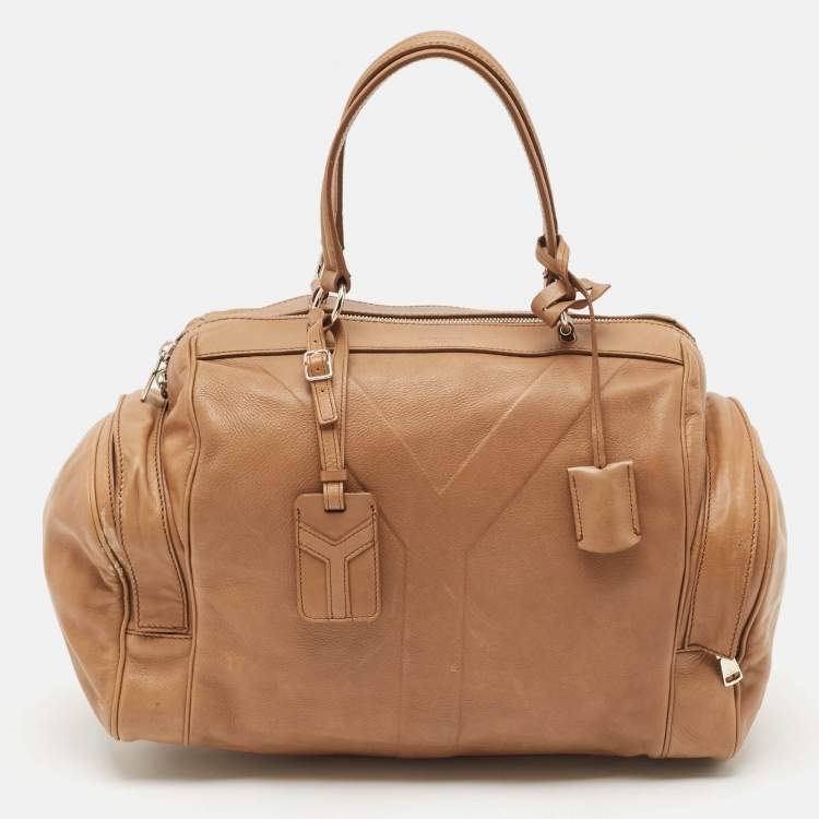 Pre Owned Yves Saint Laurent Beige Leather Vanity Bowler Bag