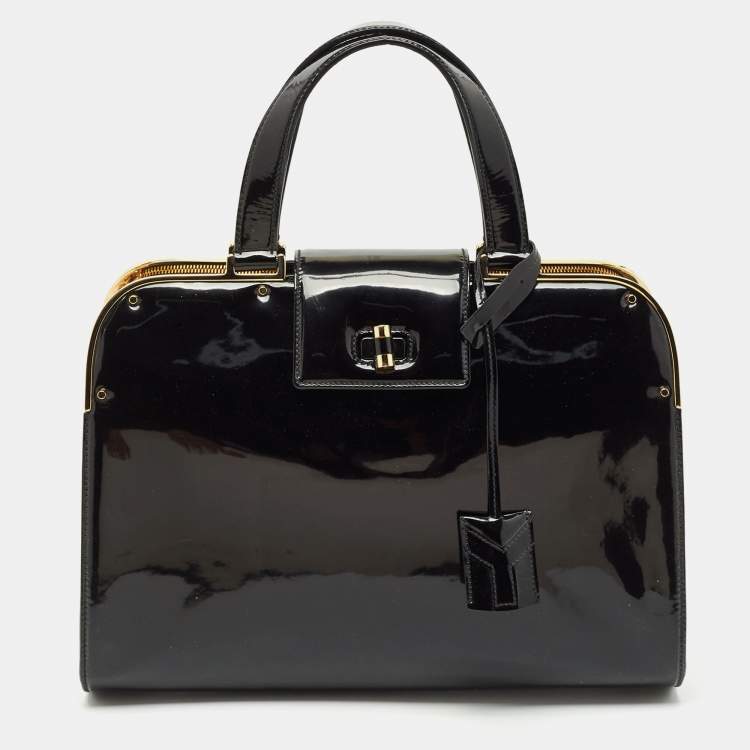 Pre Owned Yves Saint Laurent Black Patent Leather Uptown Satchel