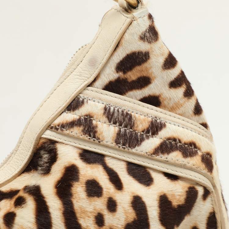 Pre Owned Yves Saint Laurent Brown/Beige Leopard Print Calf Hair and Leather Muse Hobo