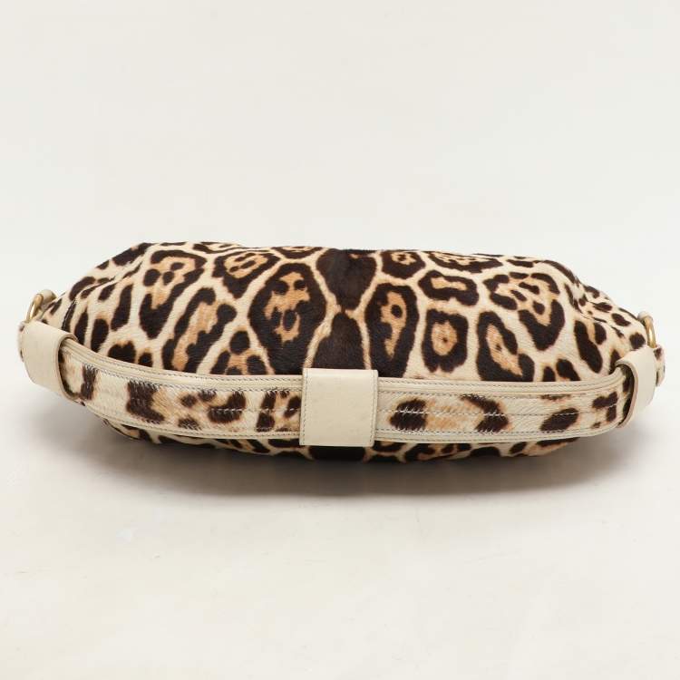 Pre Owned Yves Saint Laurent Brown/Beige Leopard Print Calf Hair and Leather Muse Hobo
