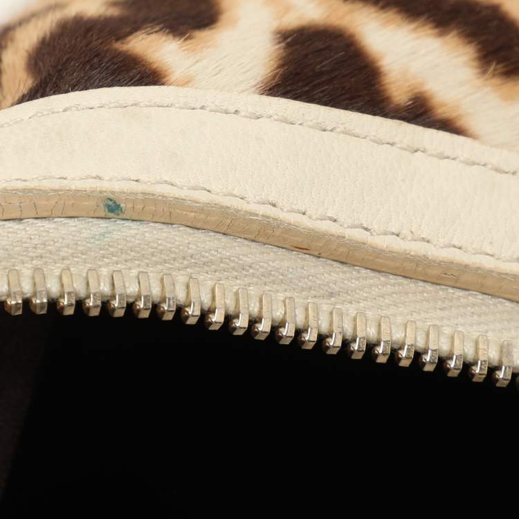 Pre Owned Yves Saint Laurent Brown/Beige Leopard Print Calf Hair and Leather Muse Hobo