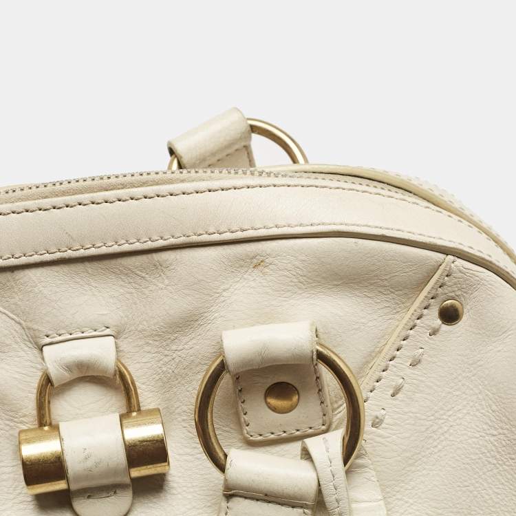 Pre Owned Yves Saint Laurent Off White Leather Muse Satchel