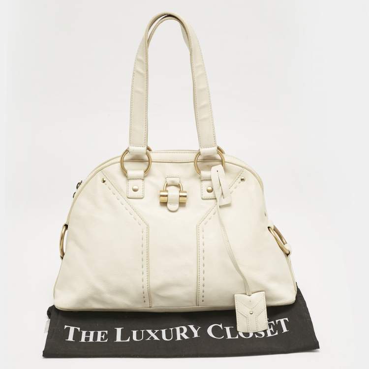 Pre Owned Yves Saint Laurent Off White Leather Muse Satchel