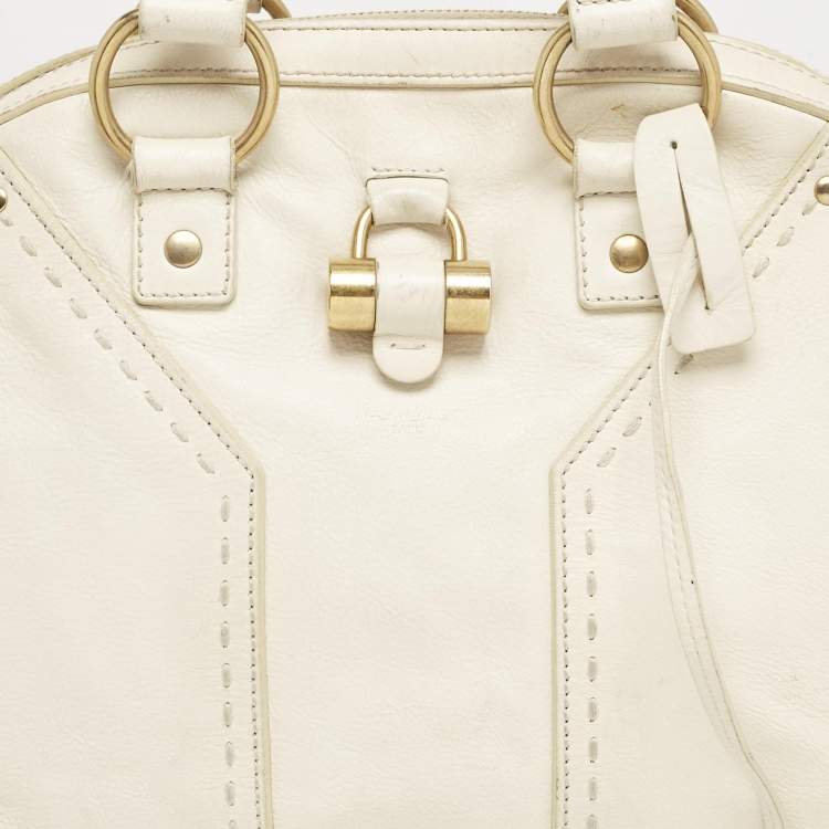 Pre Owned Yves Saint Laurent Off White Leather Muse Satchel