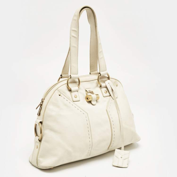 Pre Owned Yves Saint Laurent Off White Leather Muse Satchel