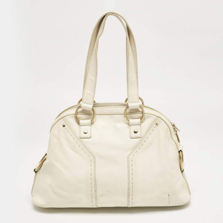 Pre Owned Yves Saint Laurent Off White Leather Muse Satchel