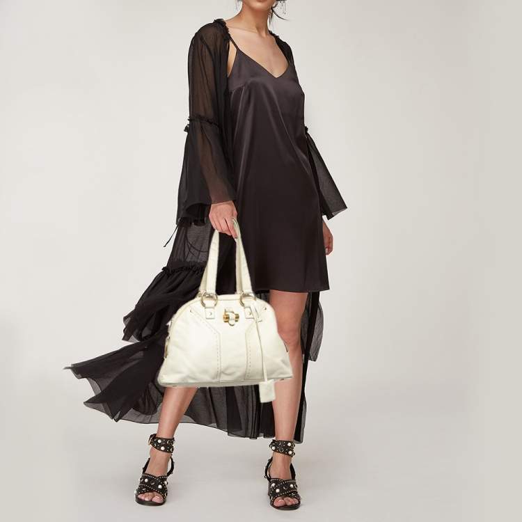 Pre Owned Yves Saint Laurent Off White Leather Muse Satchel
