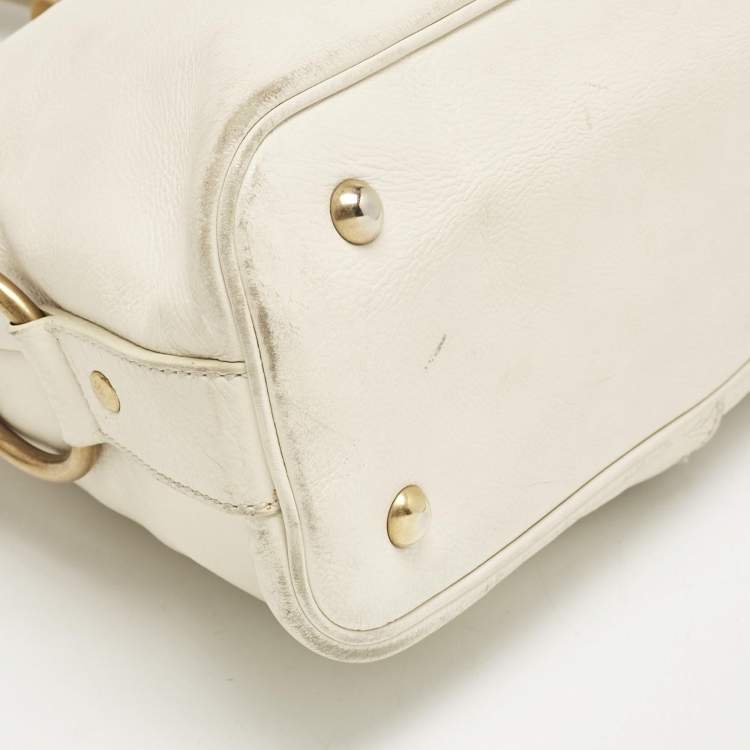 Pre Owned Yves Saint Laurent Off White Leather Muse Satchel