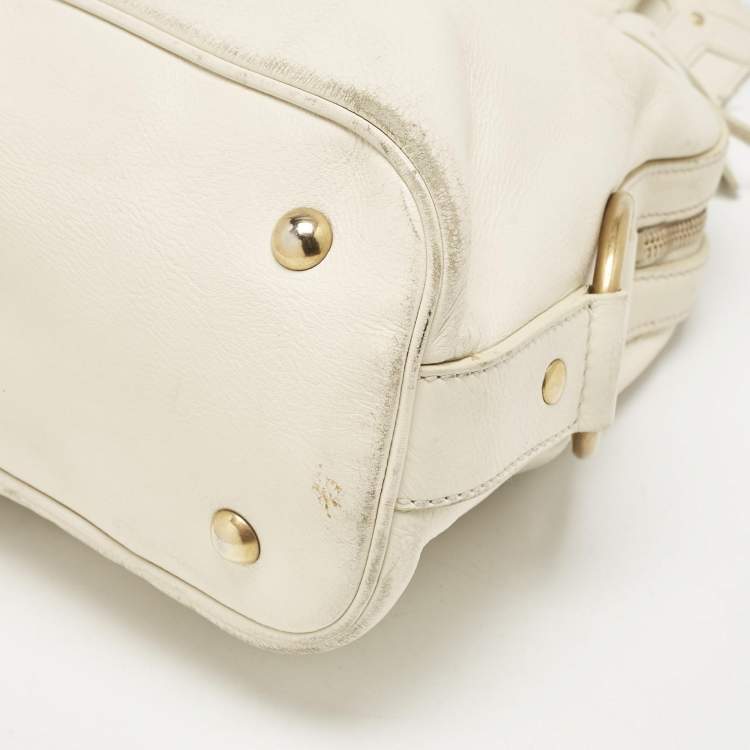 Pre Owned Yves Saint Laurent Off White Leather Muse Satchel
