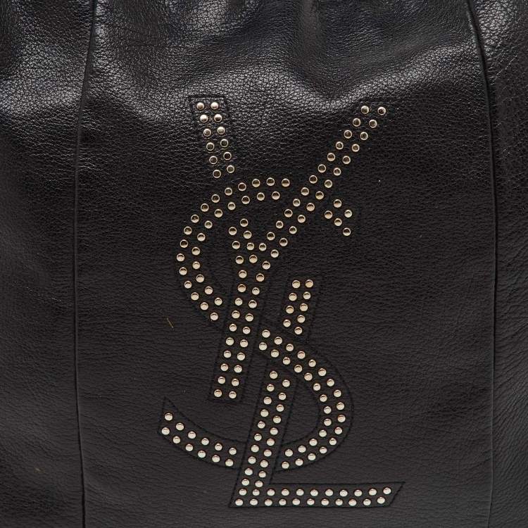 Pre Owned Yves Saint Laurent Black Leather Logo Studded Hobo