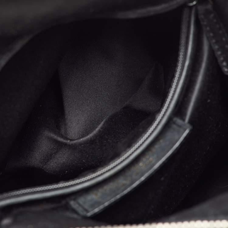 Pre Owned Yves Saint Laurent Black Leather Logo Studded Hobo