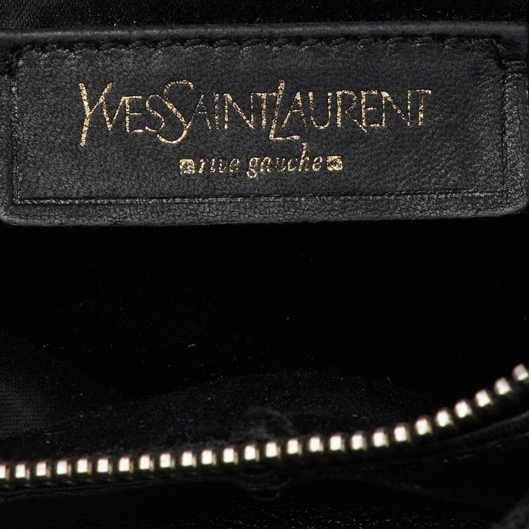 Pre Owned Yves Saint Laurent Black Leather Logo Studded Hobo