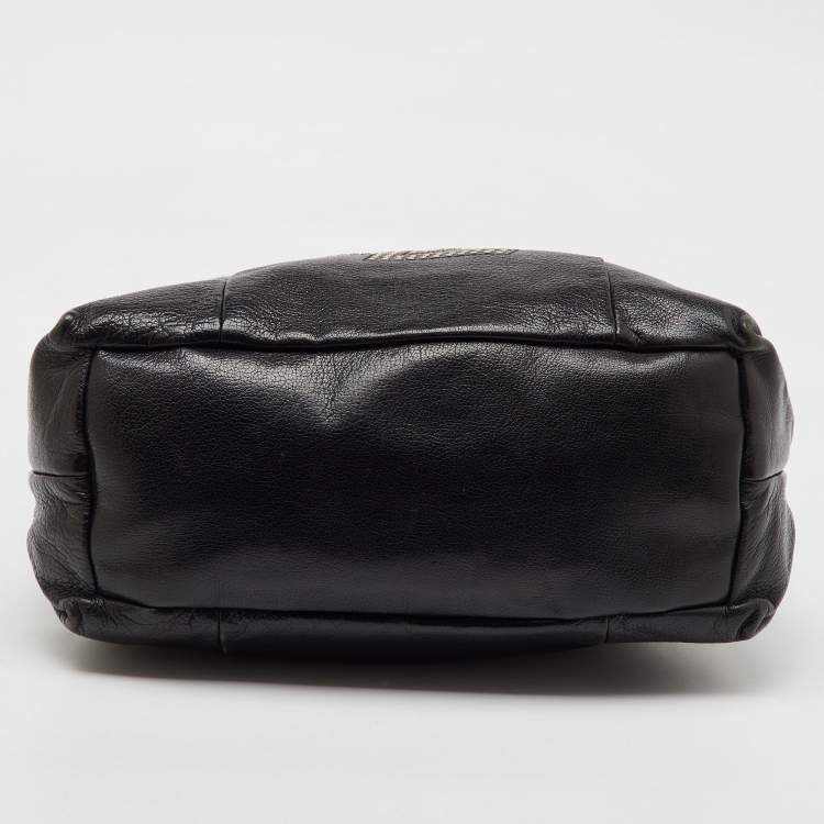 Pre Owned Yves Saint Laurent Black Leather Logo Studded Hobo