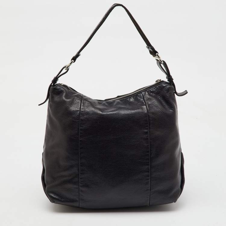 Pre Owned Yves Saint Laurent Black Leather Logo Studded Hobo
