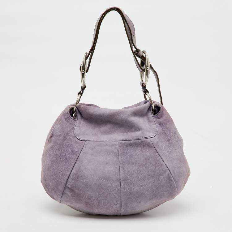 Pre Owned Yves Saint Laurent Light Purple Suede Flap Flower Shoulder Bag