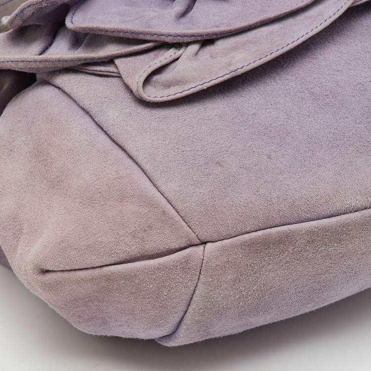 Pre Owned Yves Saint Laurent Light Purple Suede Flap Flower Shoulder Bag