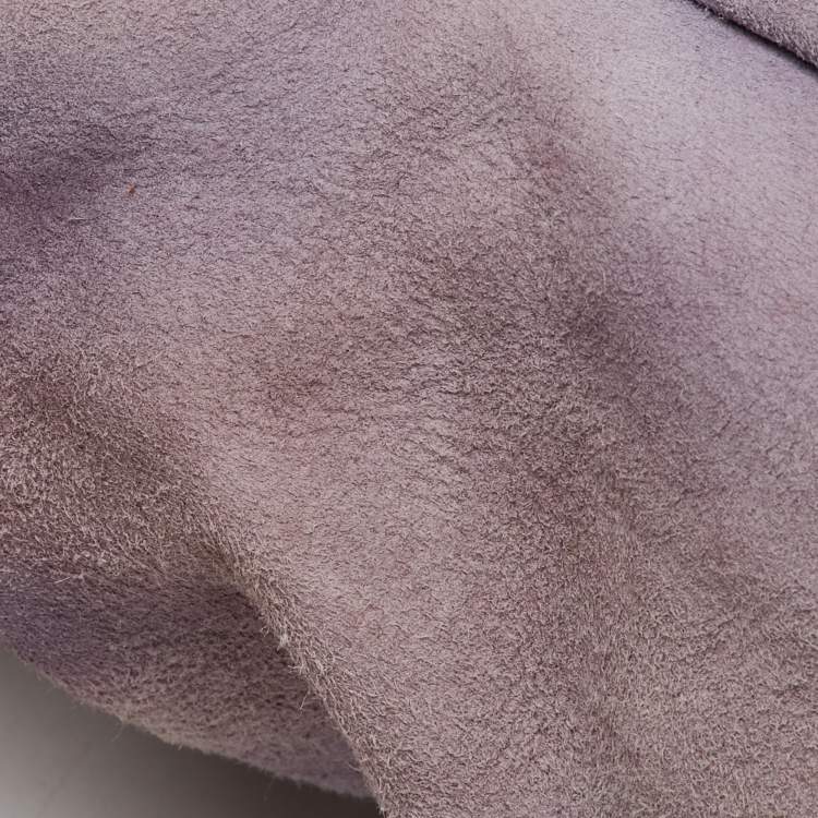 Pre Owned Yves Saint Laurent Light Purple Suede Flap Flower Shoulder Bag