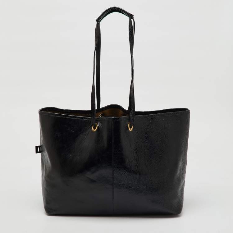 Pre Owned Yves Saint Laurent Black Patent Leather Whipstitch Shopper Tote