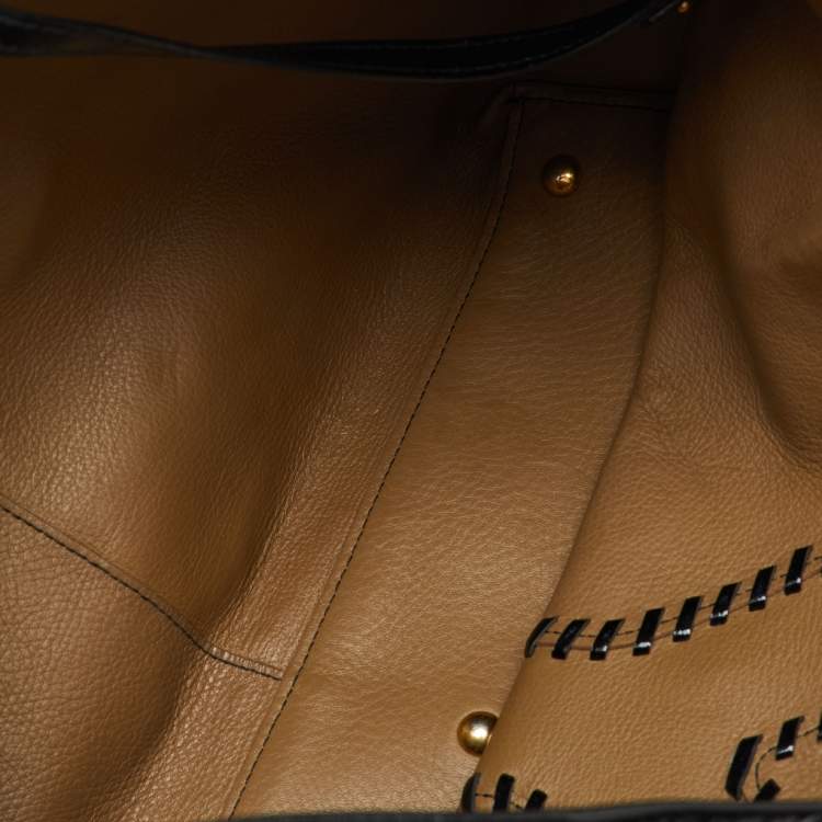 Pre Owned Yves Saint Laurent Black Patent Leather Whipstitch Shopper Tote