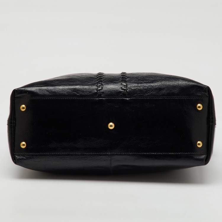 Pre Owned Yves Saint Laurent Black Patent Leather Whipstitch Shopper Tote
