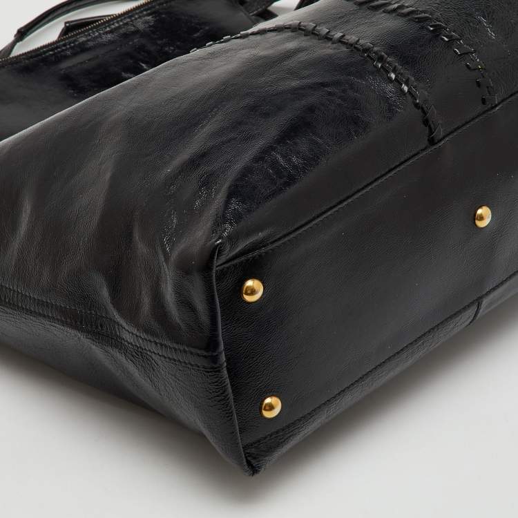 Pre Owned Yves Saint Laurent Black Patent Leather Whipstitch Shopper Tote