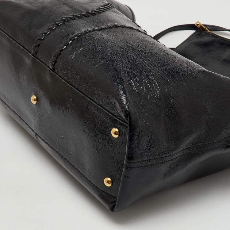 Pre Owned Yves Saint Laurent Black Patent Leather Whipstitch Shopper Tote
