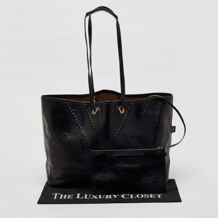 Pre Owned Yves Saint Laurent Black Patent Leather Whipstitch Shopper Tote