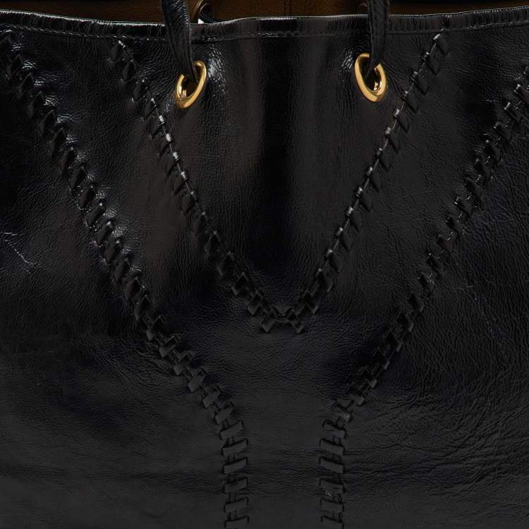 Pre Owned Yves Saint Laurent Black Patent Leather Whipstitch Shopper Tote